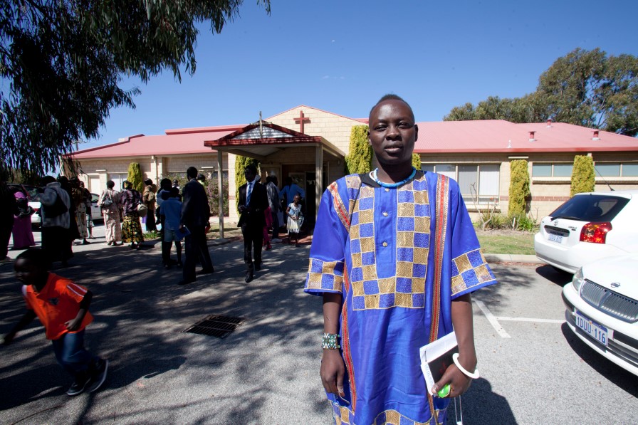 Dondon Malith attends a Sudanese Dinka church service St Anselm of Cantebury Anglican Church, Kingsley 30 September 2012
