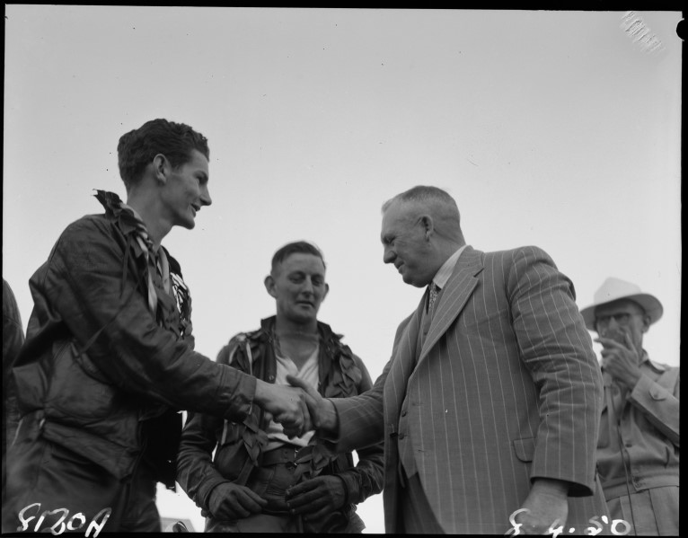 Congratulating winners. 8 April 1950