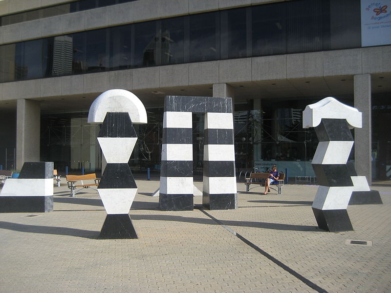 Gate 2: Coalesce. A sculpture by Akio Makigawa in front of the State Library of WA 1992